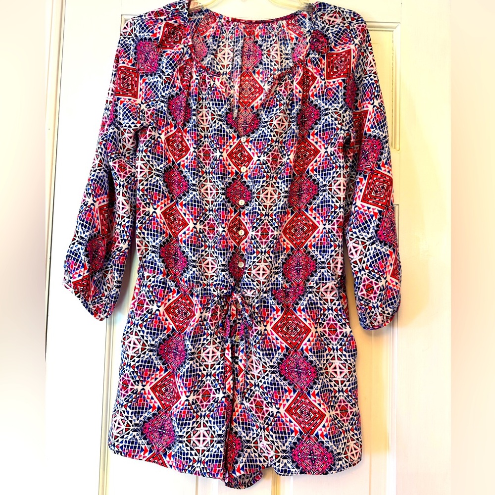 Vibrant Silk Romper‎ with Drawstring Waist